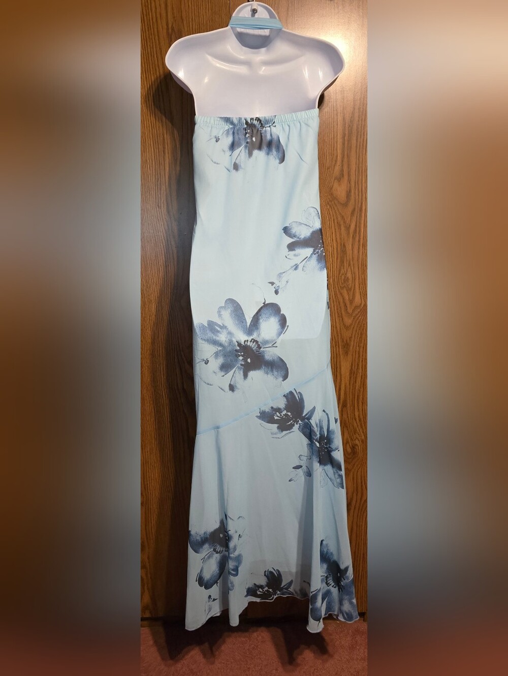 Source Unknown Strapless Light Blue Maxi Dress with Navy Floral Accents - Picture 2 of 3